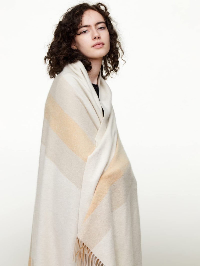 State Cashmere Multicolored Striped Home Throw Blanket with Decorative Fringe 100% Pure Cashmere Ultra Soft Accent Blanket for Couch, Sofa & Bed (Eggshell/Tan/Marigold, 70"x50") - Image 5